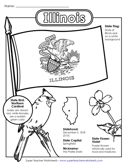 Symbols - Illinois State Symbols Coloring Page (Printable PDF Worksheet)