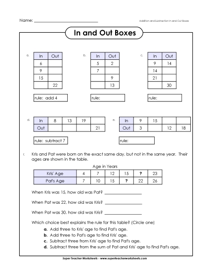 Intermediate - In & Out Boxes (Intermediate) (Printable PDF Worksheet)