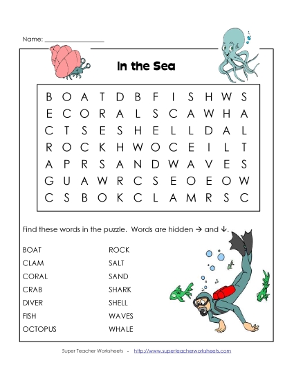 Basic (Grades K-3) - In the Sea (Printable PDF Worksheet)