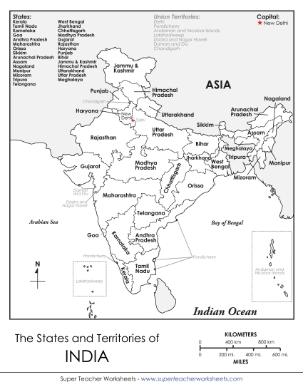 Maps of India - India State/Territory Map (Printable PDF Worksheet)