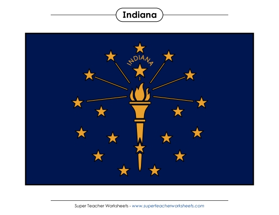 Flags & Seals - Indiana State Flag (Full-Color Version) (Printable PDF Worksheet)