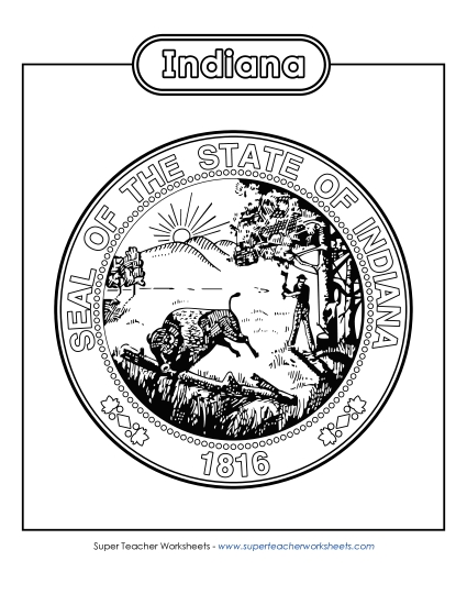 Flags & Seals - Indiana State Seal (Black & White) (Printable PDF Worksheet)