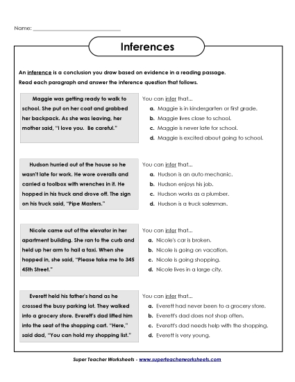 Inferencing MC #1 (Printable PDF Worksheet)