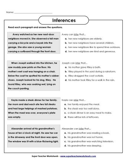 Inferencing MC #2 (Printable PDF Worksheet)