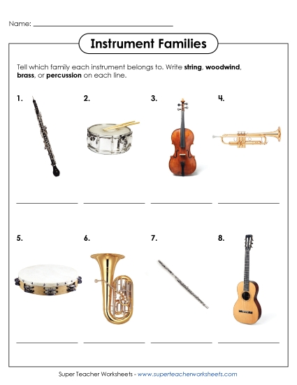 Instrument Groups - Instrument Families (Printable PDF Worksheet)