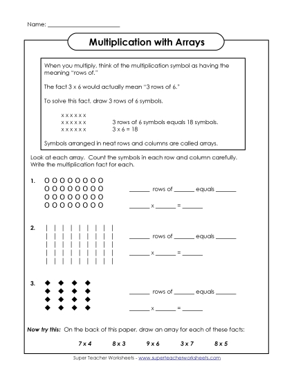 Multiplication with Arrays: Worksheets - Introduction to Arrays (Printable PDF Worksheet)