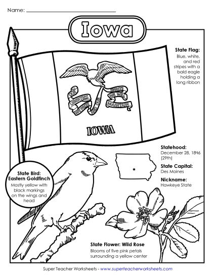 Symbols - Iowa State Symbols Coloring Page (Printable PDF Worksheet)