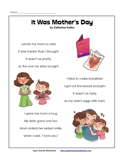 Holiday Poems - It Was Mother's Day (Mother's Day) (Printable PDF Worksheet)