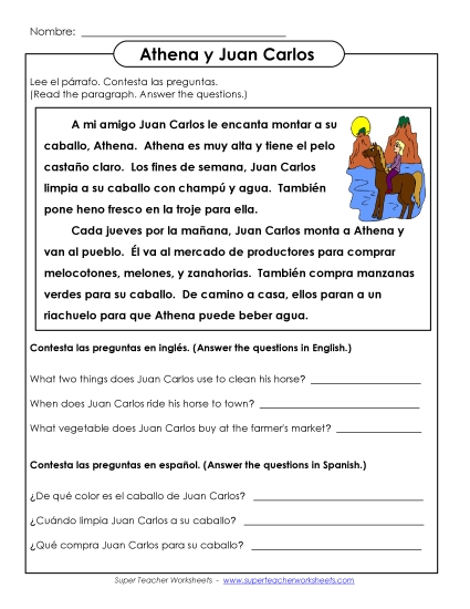 More Short Passages (Level: Basic) - Juan Carlos and His Horse (Printable PDF Worksheet)