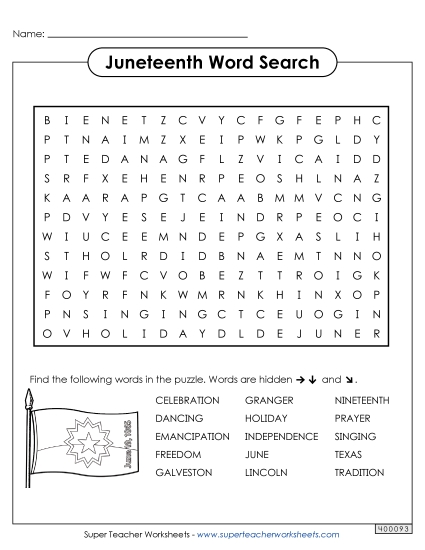 Puzzles - Juneteenth Word Search (Printable PDF Worksheet)