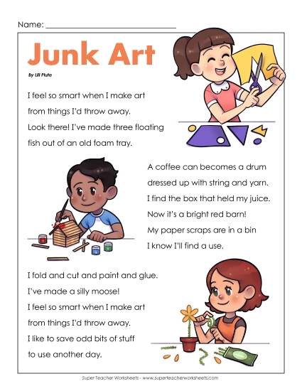 2nd Grade Poems - Junk Art (Printable PDF Worksheet)