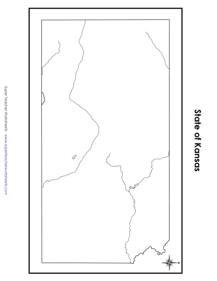 Maps - Kansas Map (No Bordering States) (Printable PDF Worksheet)