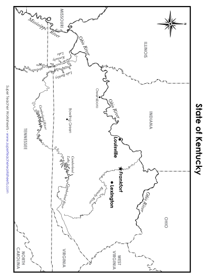 Maps - Kentucky Map (Labeled) (Printable PDF Worksheet)