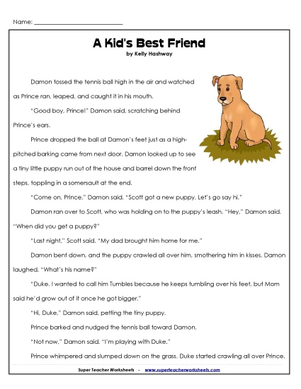 Fiction Stories - Kids' Best Friend (Fiction) (Printable PDF Worksheet)