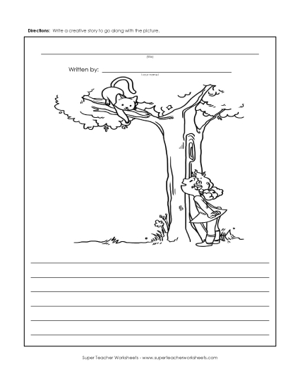 Story Pictures - Kitten in Tree (Printable PDF Worksheet)