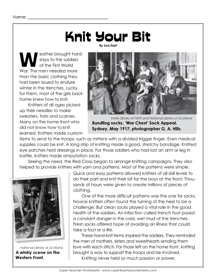 Reading Comprehension Articles - Knit Your Bit (Printable PDF Worksheet)