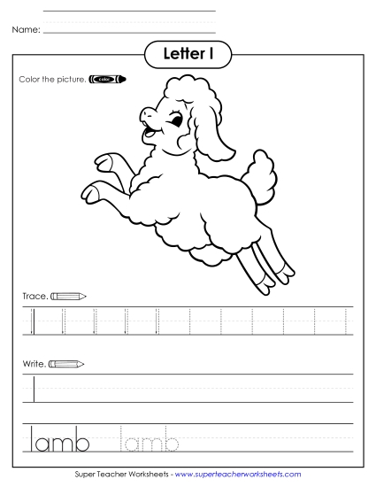 Alphabet Letters - L is for Lamb (Printable PDF Worksheet)