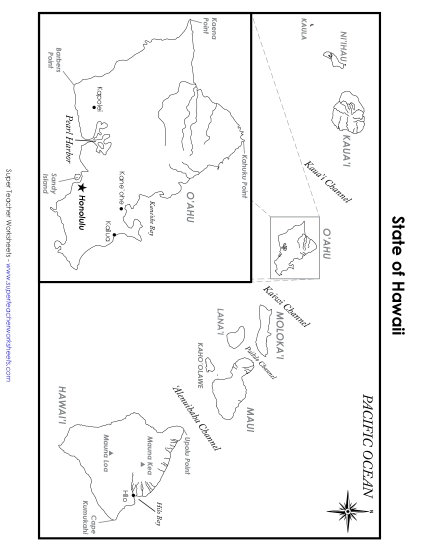 Maps - Labeled Hawaii Map (Printable PDF Worksheet)