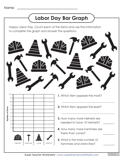 Labor Day Worksheets - Labor Day Bar Graph (Printable PDF Worksheet)