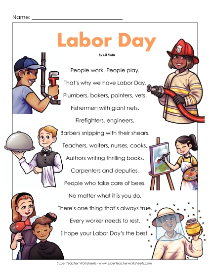 Holiday Poems - Labor Day (Labor Day) (Printable PDF Worksheet)