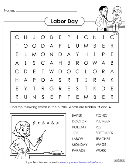 Labor Day Puzzles - Labor Day Word Search (Printable PDF Worksheet)