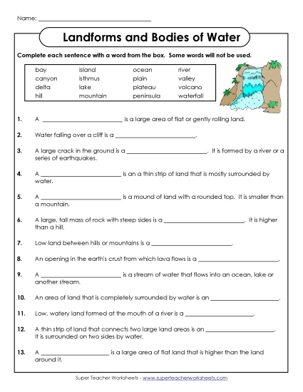 Landform & Water F.I.T.B. (Printable PDF Worksheet)