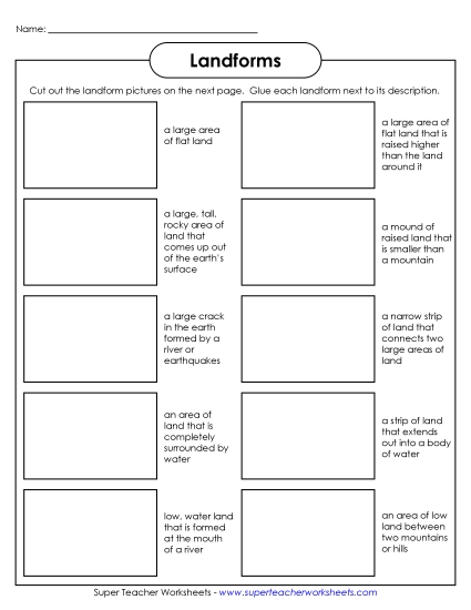 Landforms - Cut & Glue (Printable PDF Worksheet)