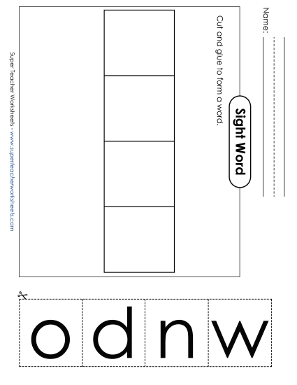 Large Cut-and-Glue: Down (Printable PDF Worksheet)