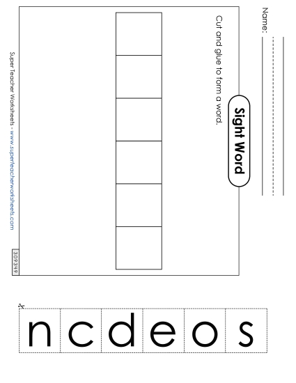 Large Cut-and-Glue: Second (Printable PDF Worksheet)