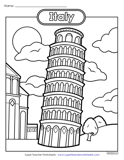 Coloring Pages - Leaning Tower of Pisa Coloring Page (Printable PDF Worksheet)