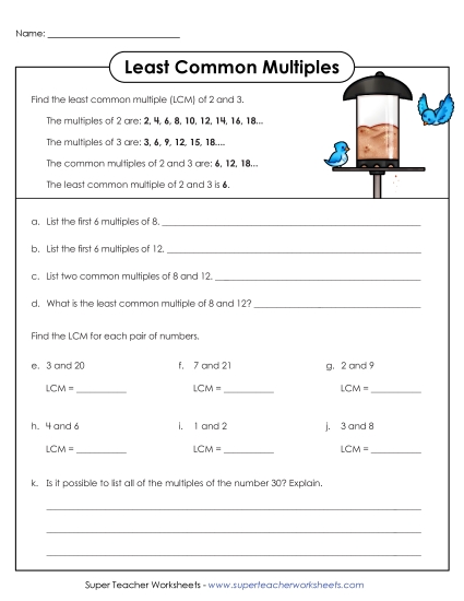 LCM of 2 Numbers - Least Common Multiple 5 (Printable PDF Worksheet)