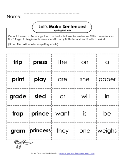 Worksheets - Let's Build Sentences (A-16) (Printable PDF Worksheet)