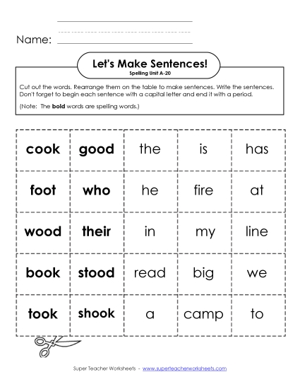 Worksheets - Let's Build Sentences (A-20) (Printable PDF Worksheet)