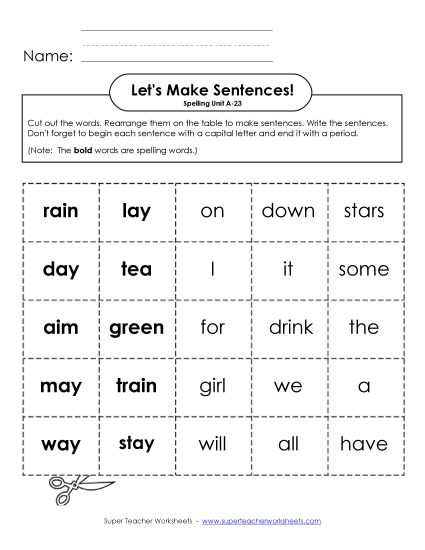 Worksheets - Let's Build Sentences (A-23) (Printable PDF Worksheet)