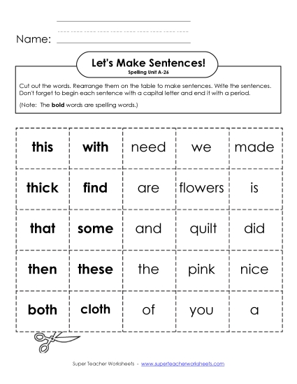Worksheets - Let's Build Sentences (A-26) (Printable PDF Worksheet)