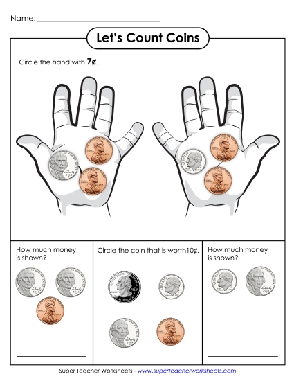 Worksheets - Let's Count Coins (Basic) (Printable PDF Worksheet)