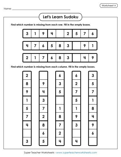 Let's Learn Sudoku A (Printable PDF Worksheet)