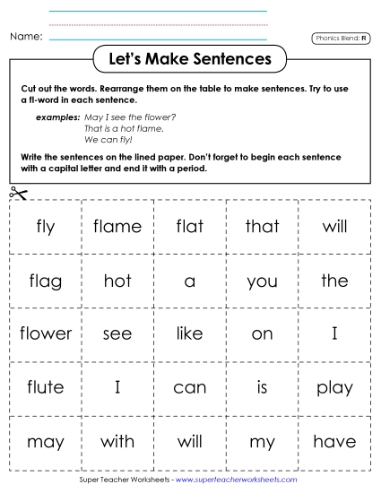 Games & Learning Centers - Let's Make Sentences (Fl-) (Printable PDF Worksheet)