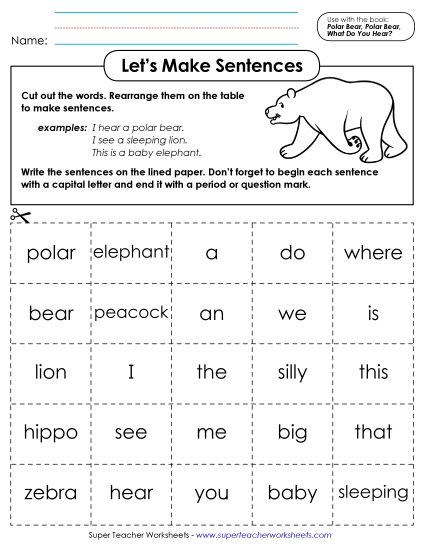 Cut-and-Paste Activities - Let's Make Sentences (Printable PDF Worksheet)