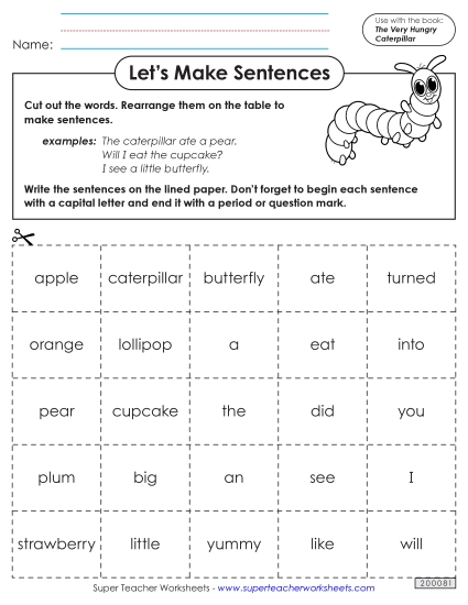 Cut-and-Glue Activities - Let's Make Sentences (Printable PDF Worksheet)