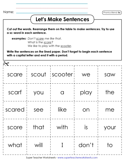 Games & Learning Centers - Let's Make Sentences (Sc-) (Printable PDF Worksheet)