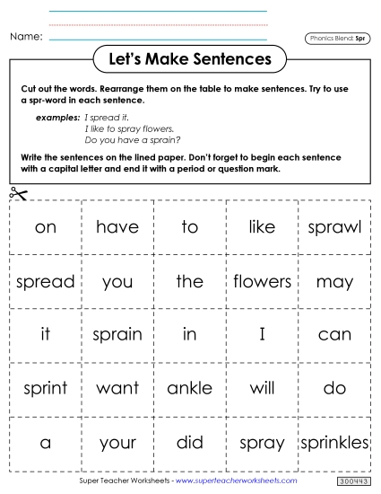 Games and Learning Centers - Let's Make Sentences (Spr-) (Printable PDF Worksheet)