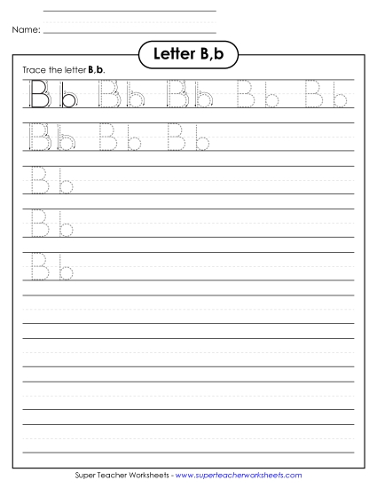Trace and Print - Letter B, b - Tracing (Smaller Font Size) (Printable PDF Worksheet)