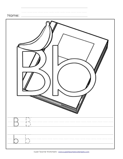 Trace and Print - Letter B - Color and Write (Printable PDF Worksheet)