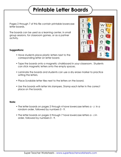 Games & Flashcards - Letter Boards - Lowercase (Printable PDF Worksheet)