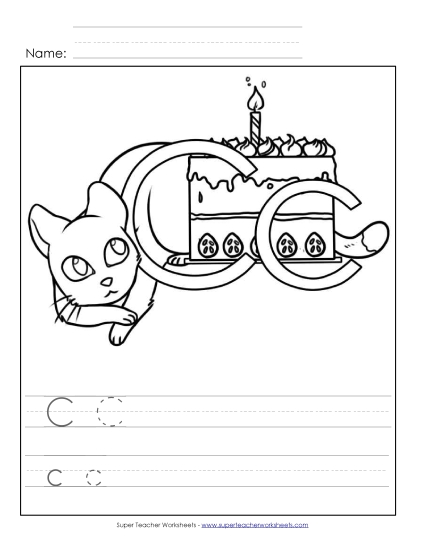 Trace and Print - Letter C - Color and Write (Printable PDF Worksheet)