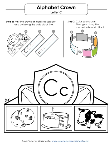 Trace and Print - Letter C Crown (Printable PDF Worksheet)