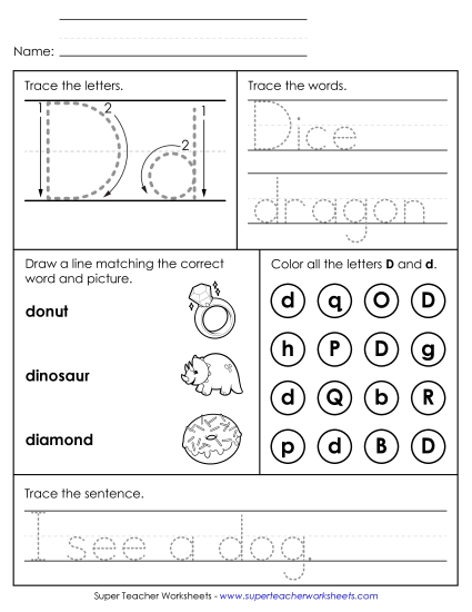Letter D: Mixed Skills - Letter D - Mixed Skills (Intermediate) (Printable PDF Worksheet)