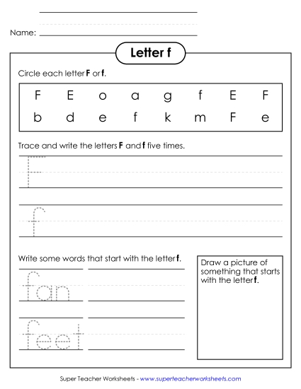 Worksheets - Letter F f - Practice Sheet (Printable PDF Worksheet)
