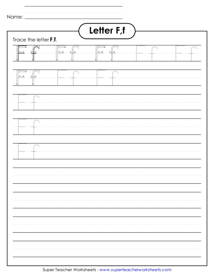 Trace and Print - Letter F, f - Tracing (Smaller Font Size) (Printable PDF Worksheet)